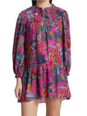 NWOT FARM Rio Rainbow Macaws Long Sleeve Minidress Sz M